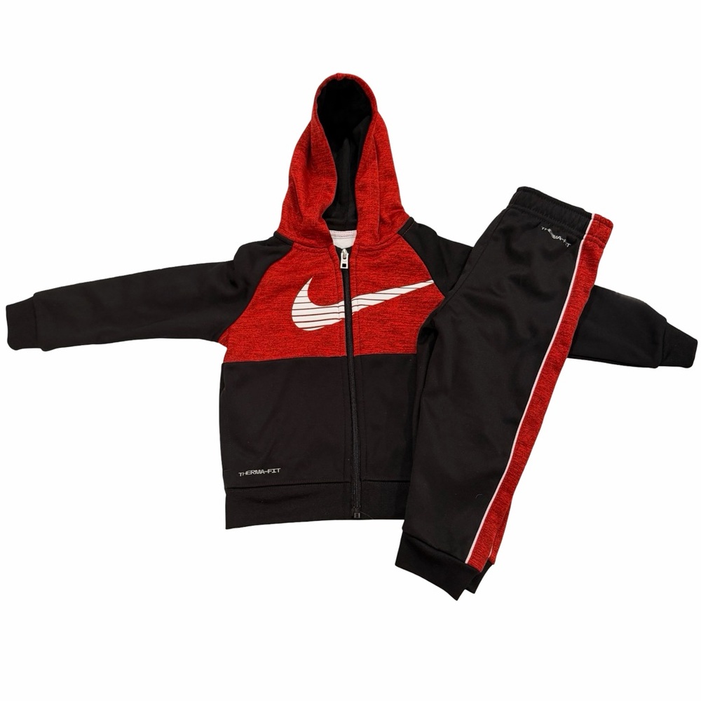 Nike Therma-Fit Toddler Zip Hooded Jacket and Pants Set 24M Red Black - Picture 1 of 6